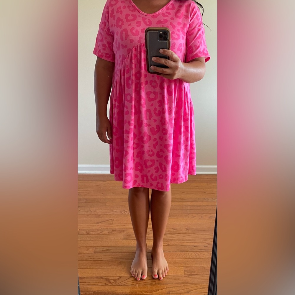 BOMBOM Women’s short sleeve pink leopard dress